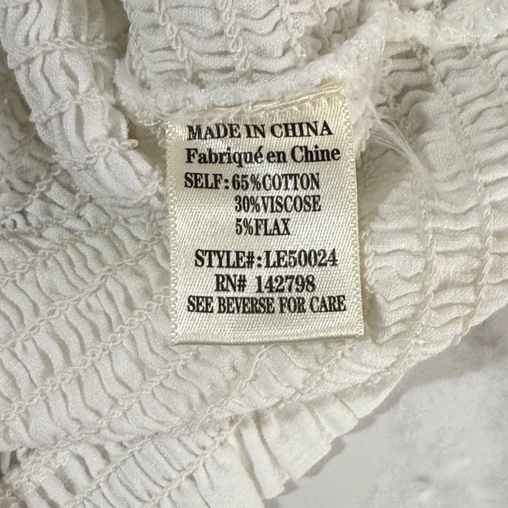 White Smocked tie shoulder cottagecore country cowgirl summer top Loveriche sz M - Picture 5 of 7